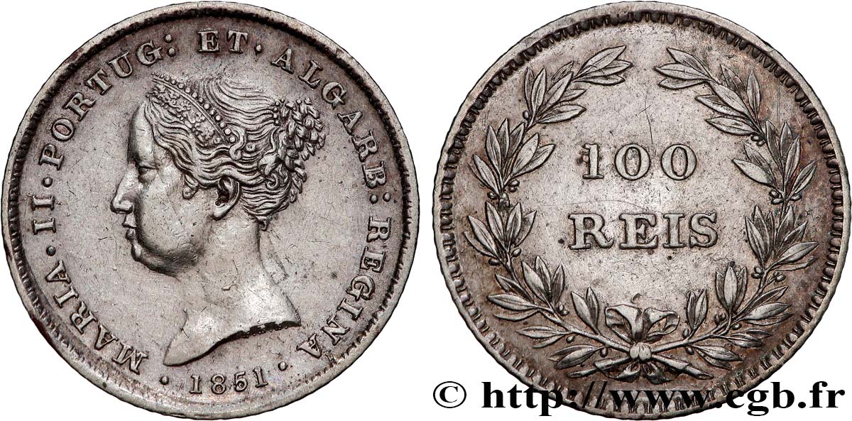 PORTUGAL -MARIE II  100 Réis  1851  AU 