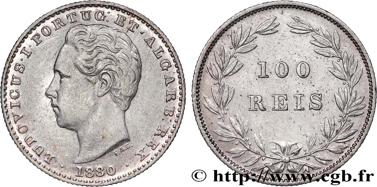 PORTUGAL - KINGDOM OF PORTUGAL - LUIS I 100 Réis  1880  XF 