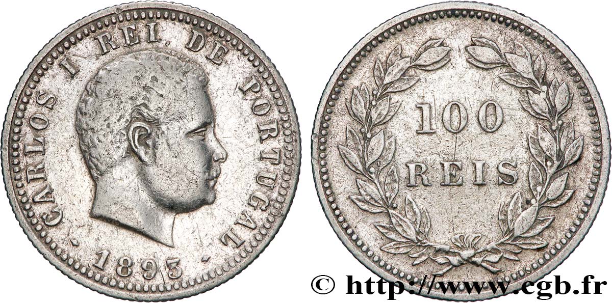 PORTUGAL - KINGDOM OF PORTUGAL - CARLOS I 100 Reis  1893  q.BB 