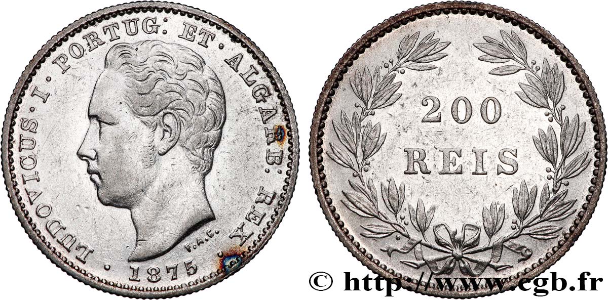 PORTUGAL - ROYAUME DU PORTUGAL - LOUIS Ier 200 Réis 1875  TTB 