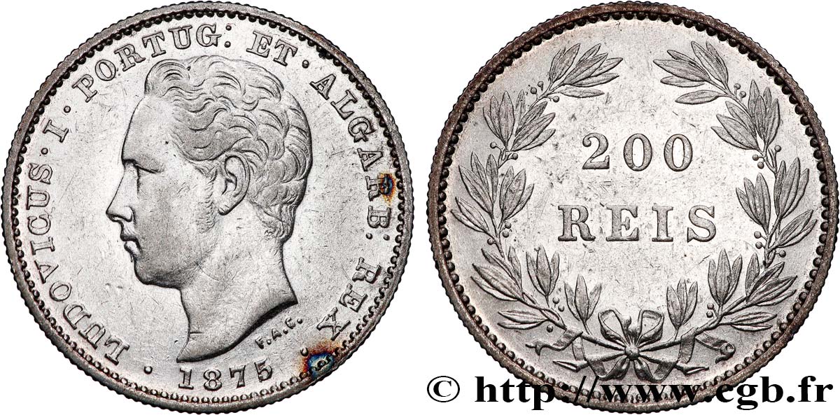 PORTUGAL - ROYAUME DU PORTUGAL - LOUIS Ier 200 Réis 1875  BB 