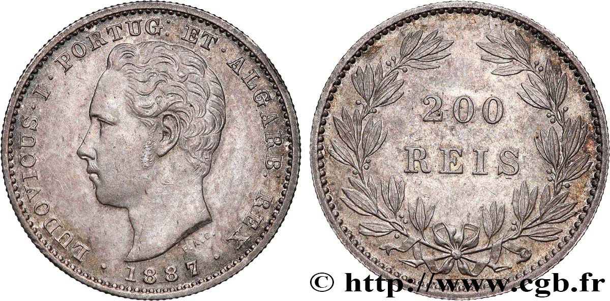 PORTUGAL - ROYAUME DU PORTUGAL - LOUIS Ier 200 Réis 1887  TTB 