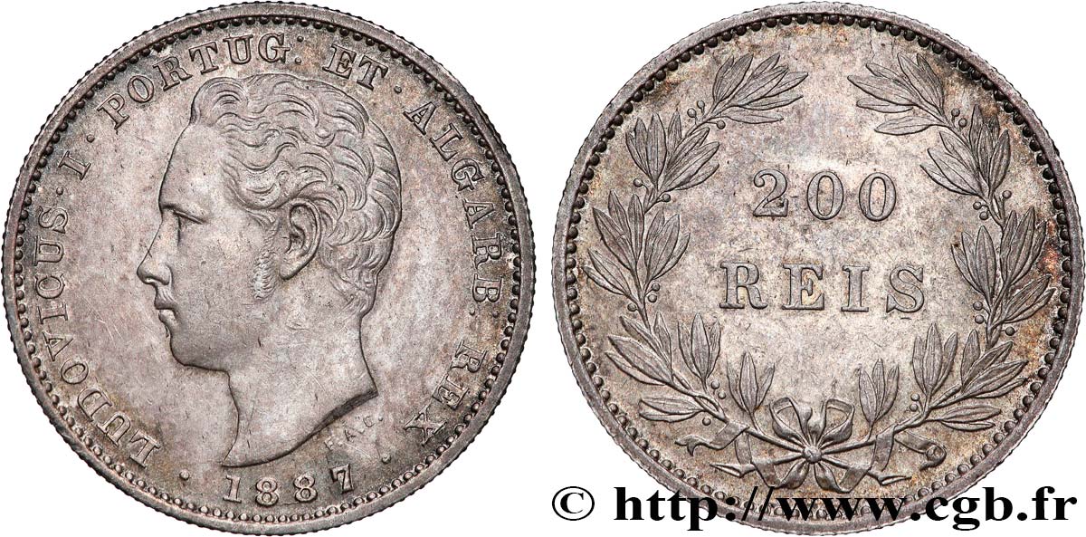 PORTUGAL - KINGDOM OF PORTUGAL - LUIS I 200 Réis 1887  XF 