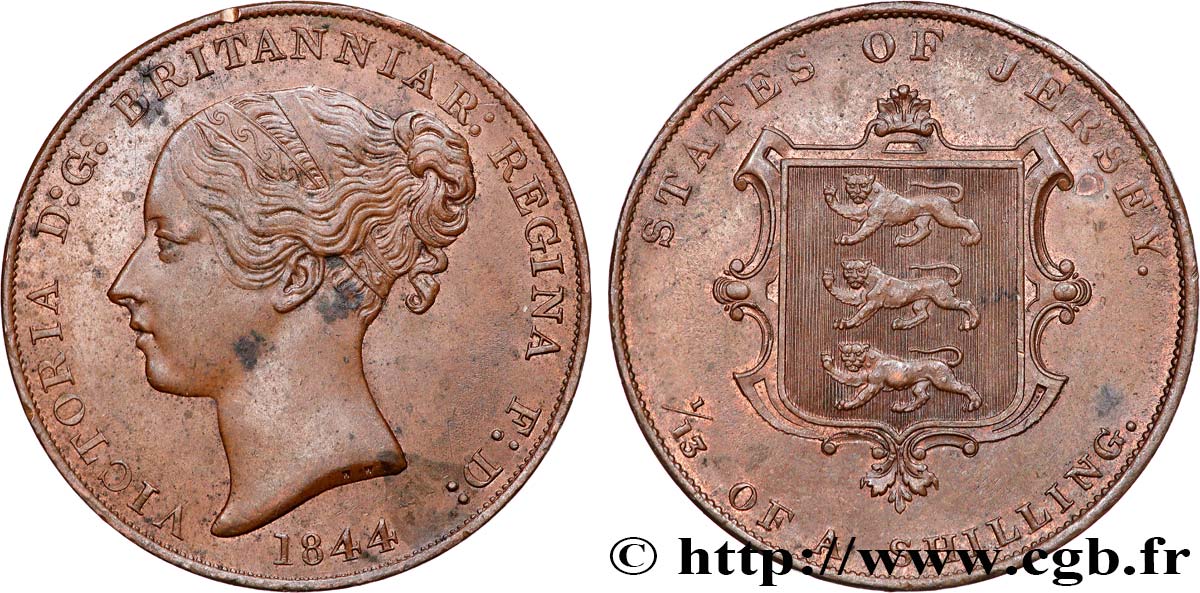 JERSEY 1/13 Shilling Victoria 1844  AU 