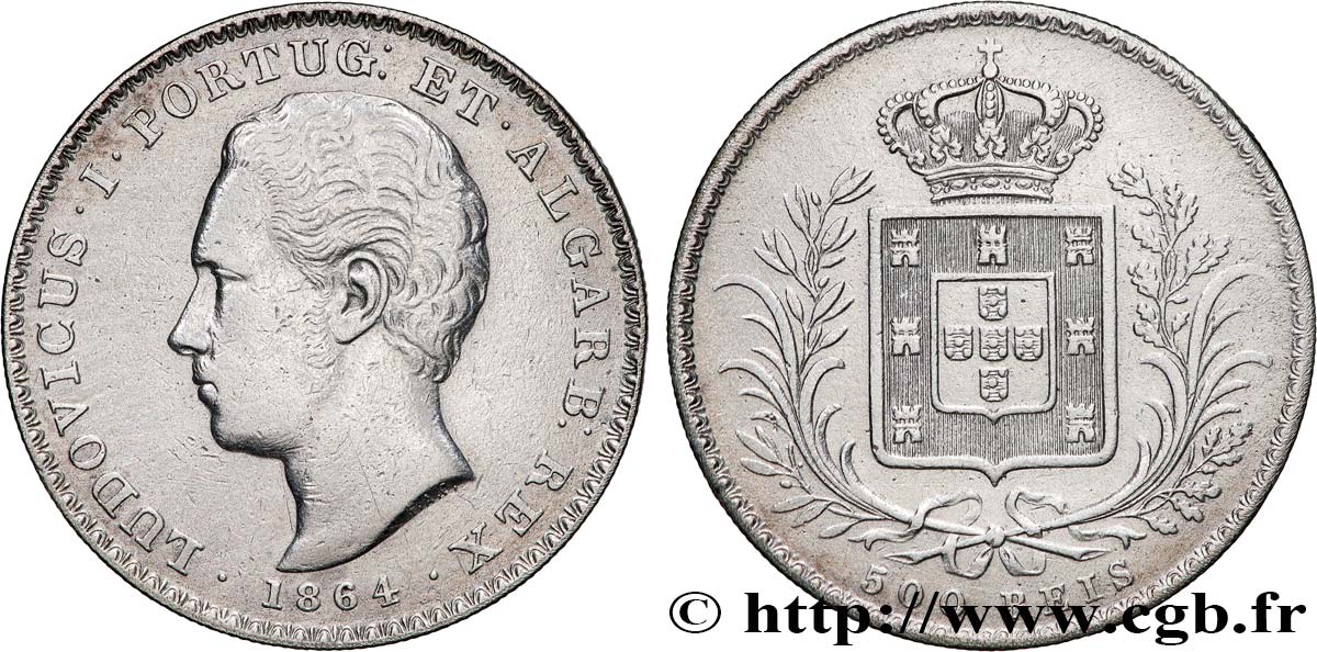 PORTUGAL - ROYAUME DU PORTUGAL - LOUIS Ier 500 Reis  1864  TB+ 
