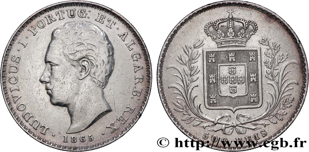 PORTUGAL - ROYAUME DU PORTUGAL - LOUIS Ier 500 Reis  1865  TB+ 