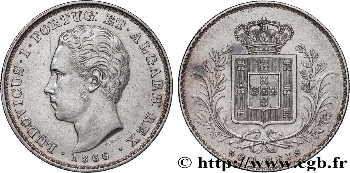 PORTUGAL - ROYAUME DU PORTUGAL - LOUIS Ier 500 Reis  1866  TTB 
