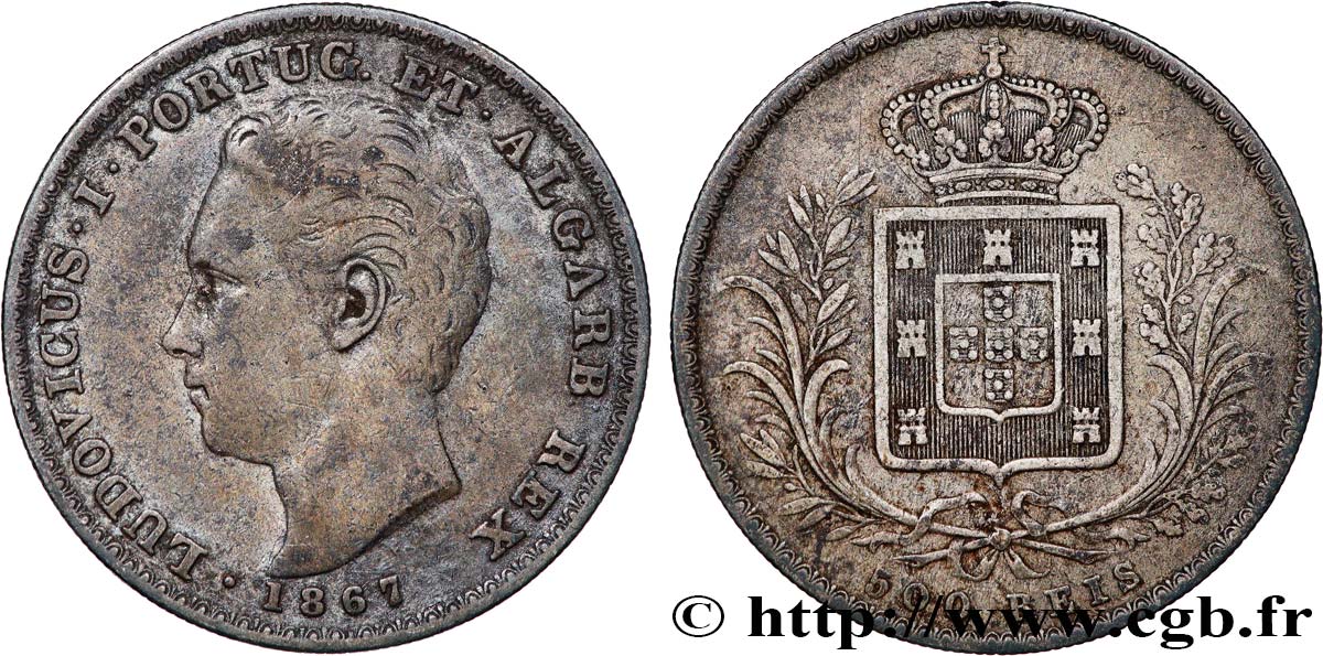 PORTUGAL - KINGDOM OF PORTUGAL - LUIS I 500 Reis  1867  VF 
