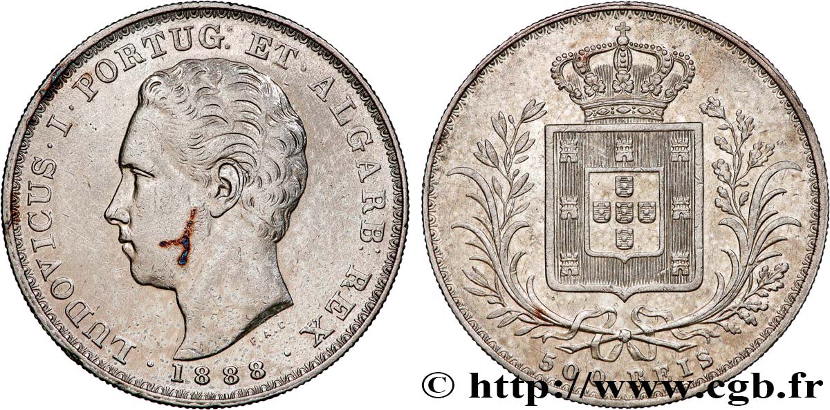 PORTUGAL - KINGDOM OF PORTUGAL - LUIS I 500 Reis  1888  XF 