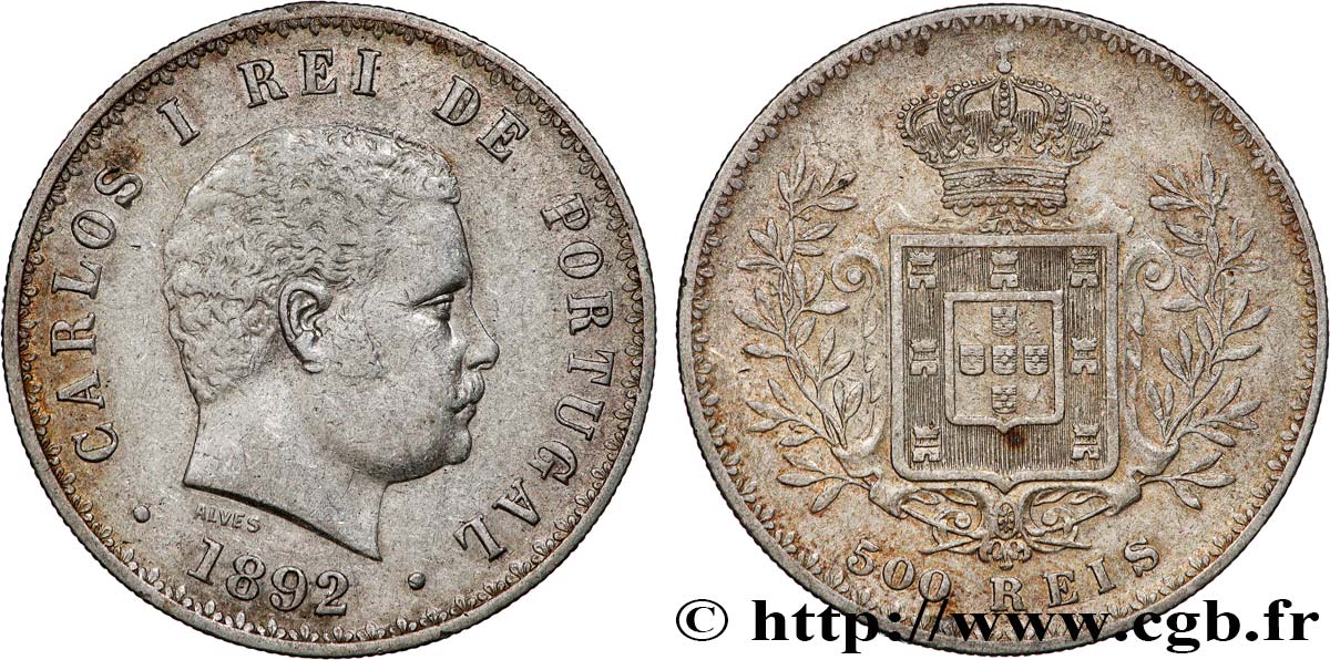 PORTUGAL - KINGDOM OF PORTUGAL - CARLOS I 500 Réis  1892  MBC 