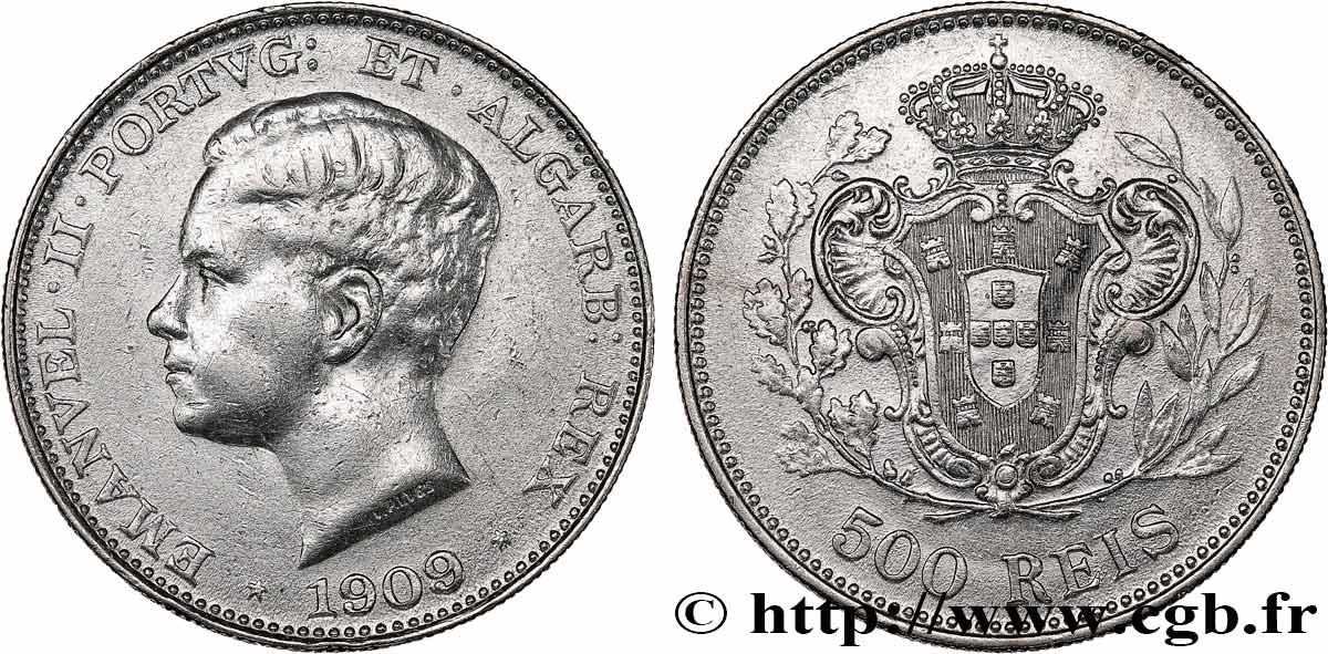 PORTUGAL - KINGDOM OF PORTUGAL - MANUEL II 500 Reis  1909  fVZ 