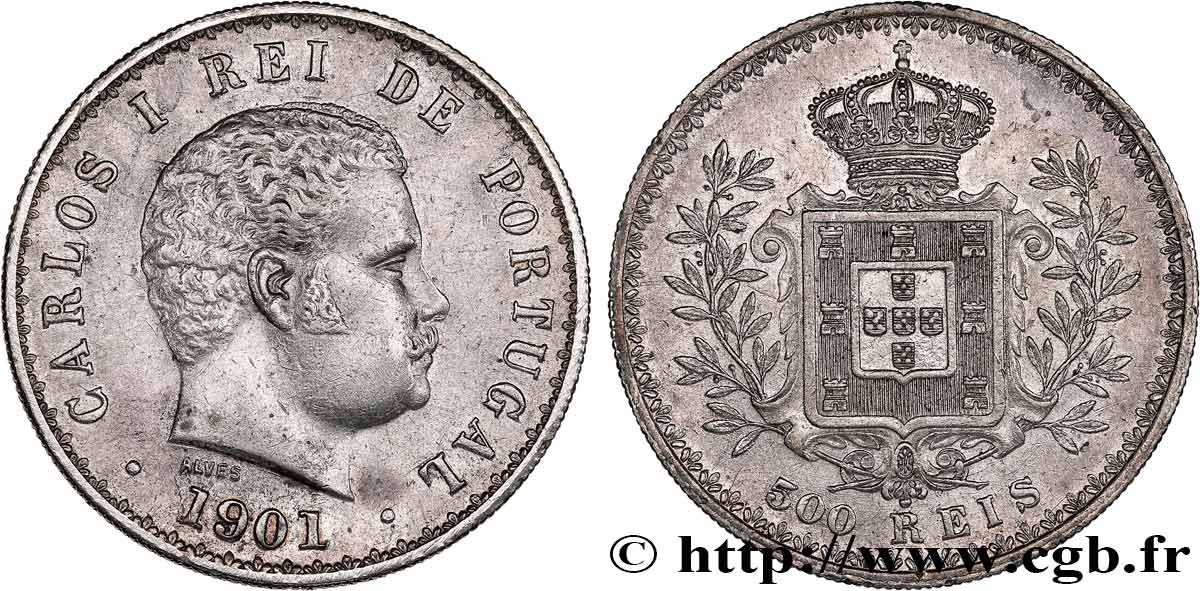 PORTUGAL - KINGDOM OF PORTUGAL - CARLOS I 500 Reis  1901  MBC 