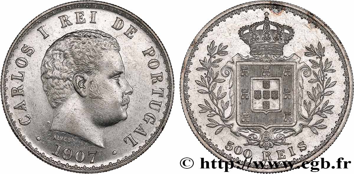 PORTUGAL - KINGDOM OF PORTUGAL - CARLOS I 500 Reis  1907  AU 