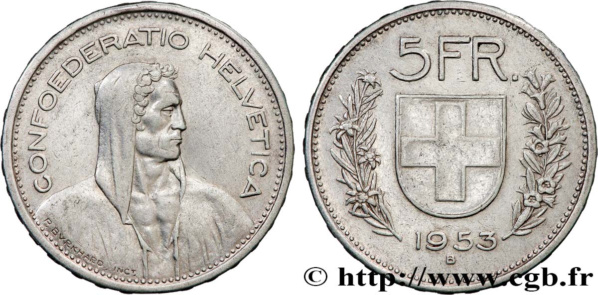 SUISSE 5 Francs Berger des Alpes 1953 Berne TTB 