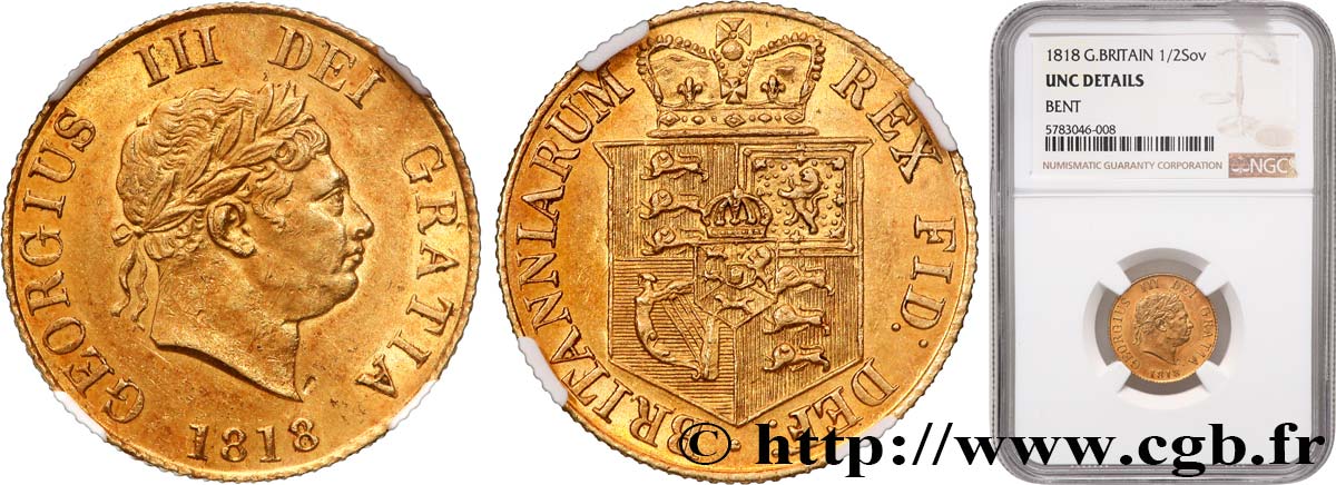 GRAN BRETAÑA - JORGE III 1/2 Souverain 1818 Londres EBC NGC