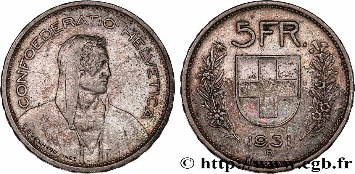 SVIZZERA  5 Francs Berger des alpes 1931 Berne BB 