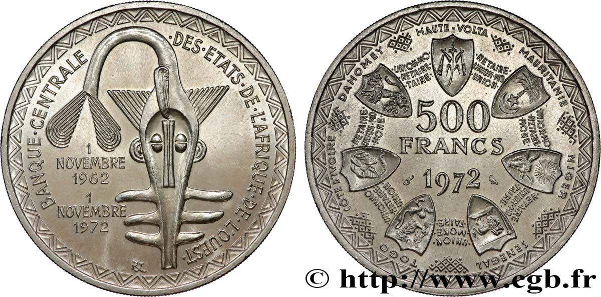 ÉTATS DE L AFRIQUE DE L OUEST (BCEAO) 500 Francs BCEAO 1972 Paris SPL 