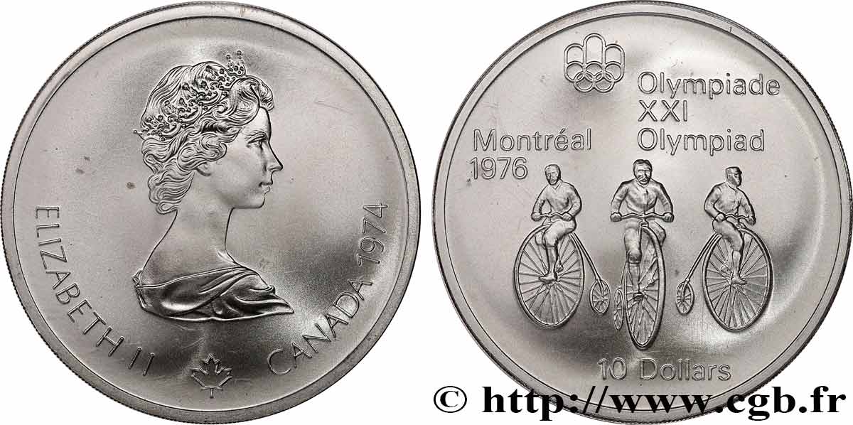 CANADA 10 Dollars JO Montréal 1976 cyclisme 1974  MS 