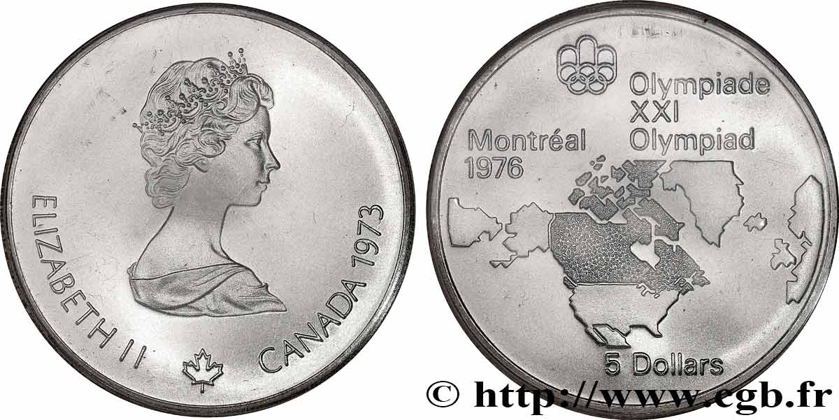 CANADA 5 Dollars JO Montréal 1976 carte de l’Amérique du Nord 1973  FDC 