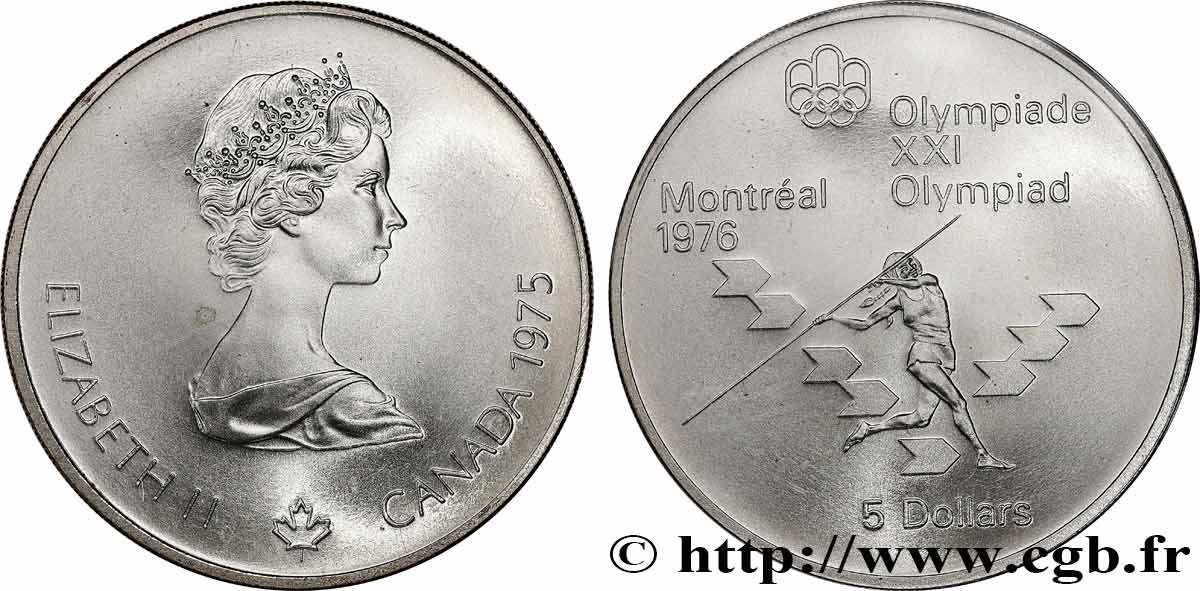 CANADA 5 Dollars JO Montréal 1976 lancer du javelot 1975  FDC 