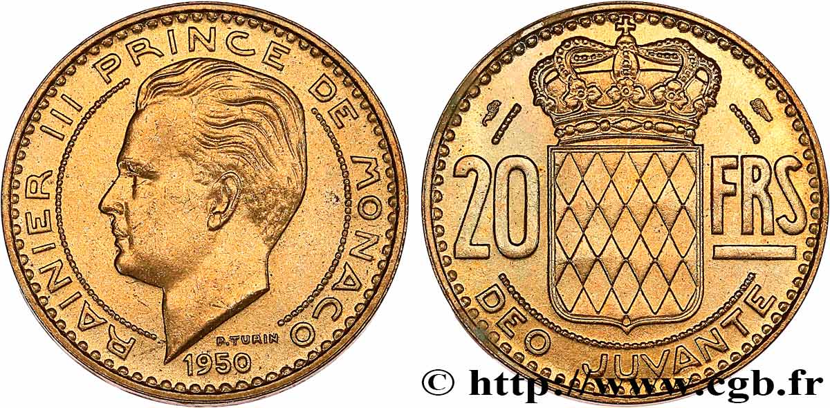 MONACO 20 Francs Rainier III 1950 Paris TTB+ 