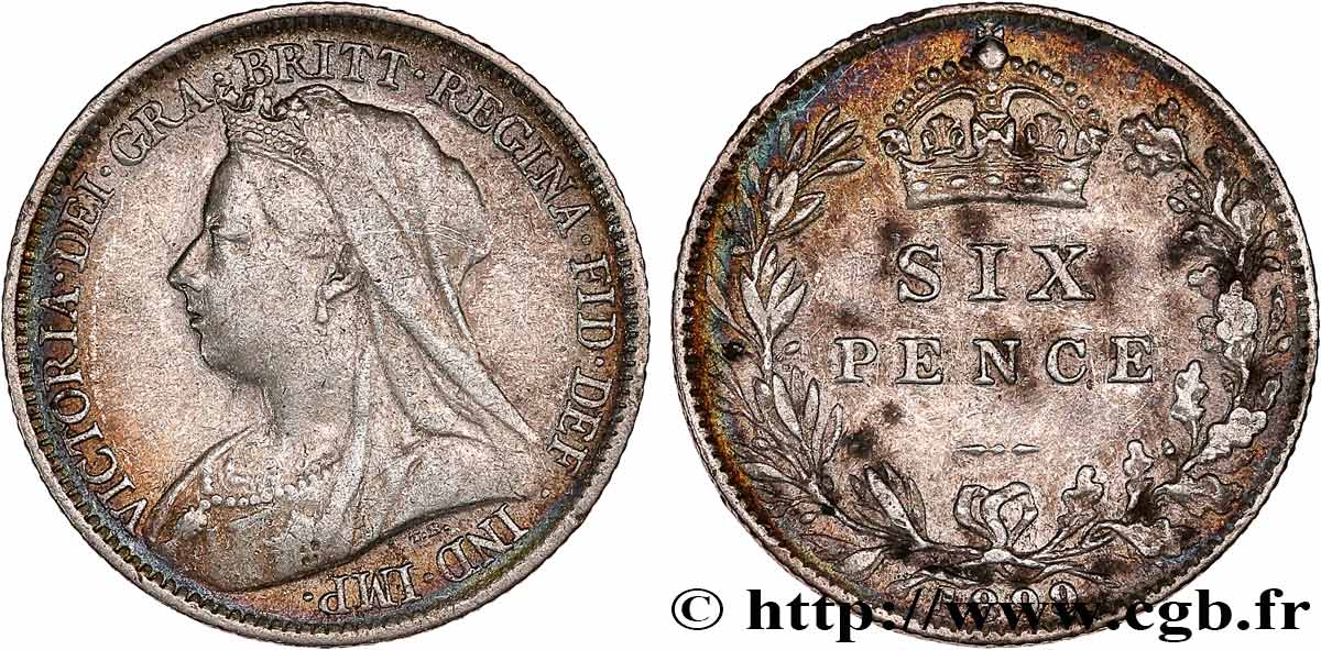 REINO UNIDO 6 Pence Victoria tête voilée 1899  BC+ 