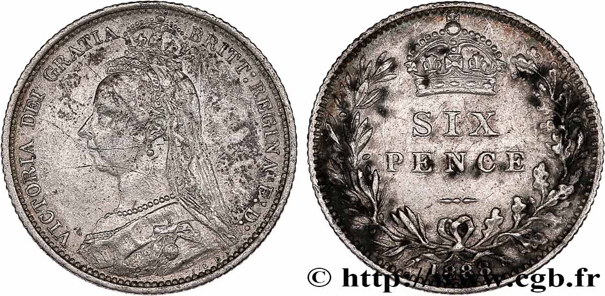 REINO UNIDO 6 Pence Victoria buste du jubilé 1888  BC+ 
