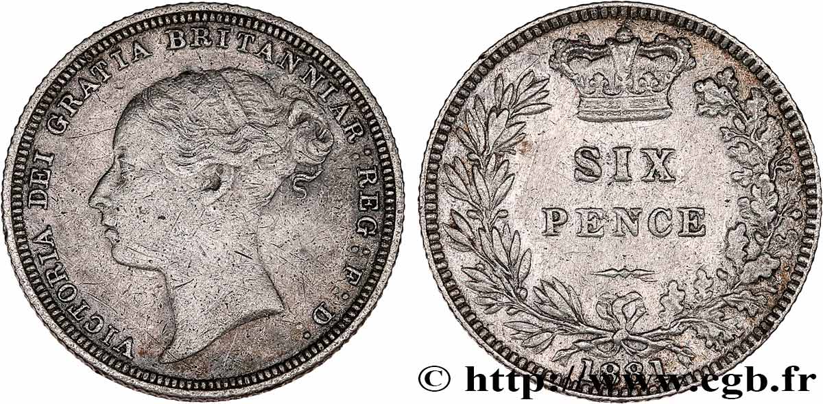 REINO UNIDO 6 Pence Victoria 1881  BC+ 