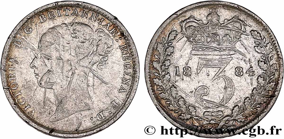 REGNO UNITO 3 Pence Victoria 1884 Londres B 