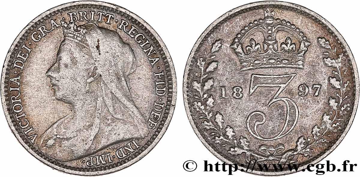REINO UNIDO 3 Pence Victoria buste du jubilé 1897  BC+ 