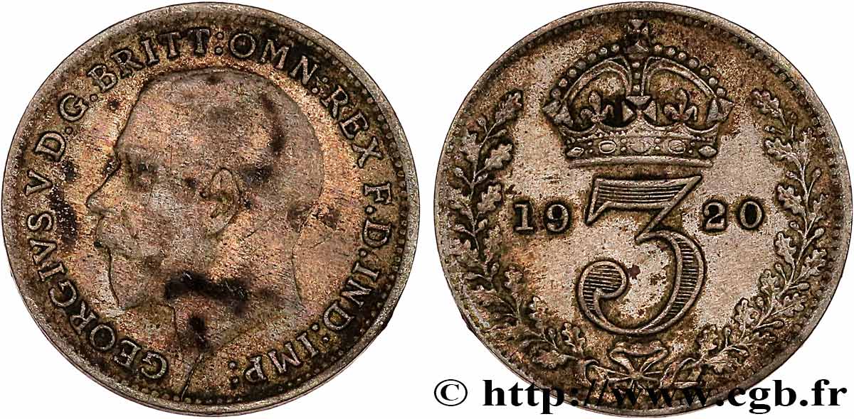 REINO UNIDO 3 Pence Georges V 1920  BC+ 