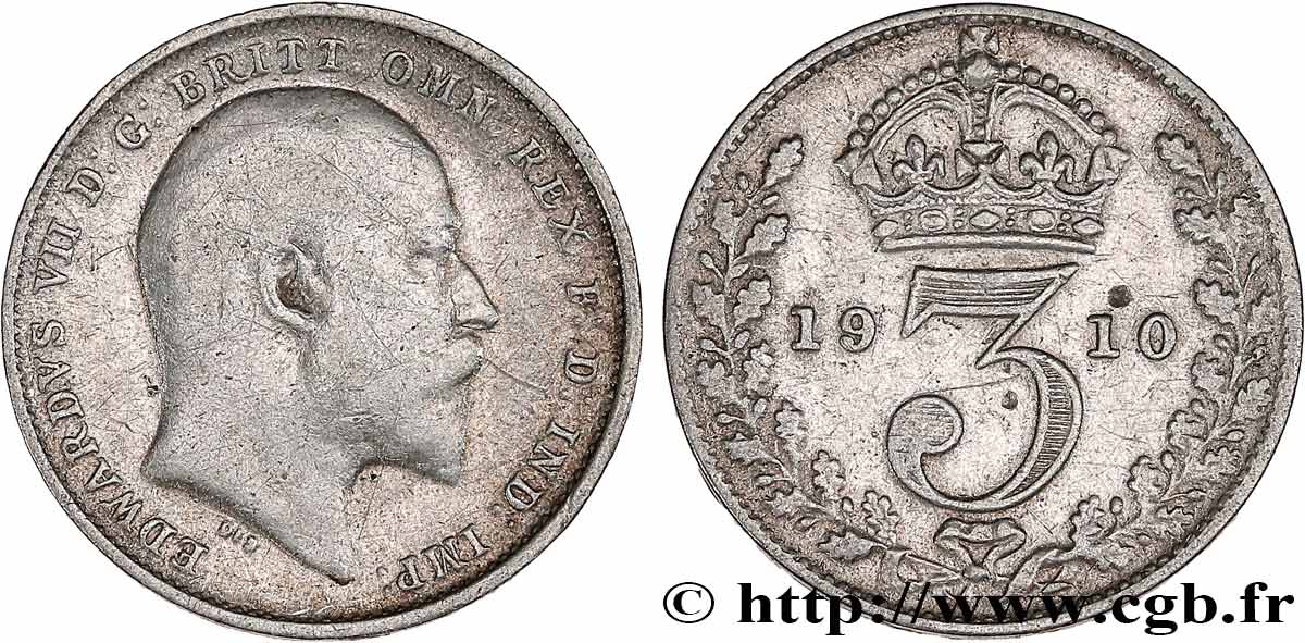 ROYAUME-UNI 3 Pence Edouard VII 1910 Londres TB 