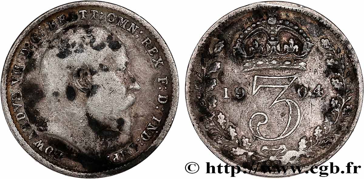 VEREINIGTEN KÖNIGREICH 3 Pence Edouard VII 1904  S 
