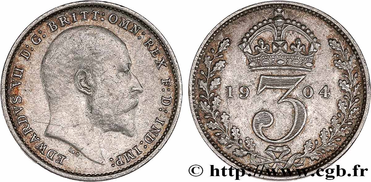 REINO UNIDO 3 Pence Edouard VII 1904  BC+ 