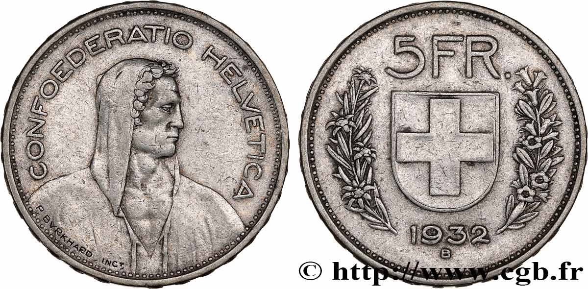 SUISSE 5 Francs Berger des Alpes 1932 Berne TTB 