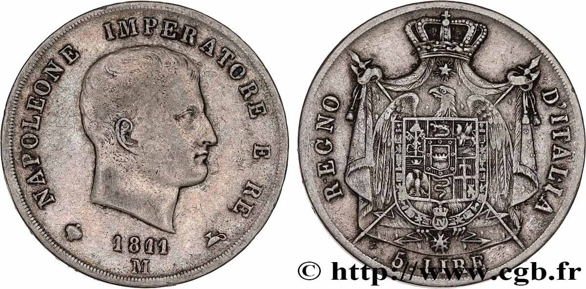 ITALIEN - Königreich Italien - NAPOLÉON I. 5 Lire 1811 Milan fSS 