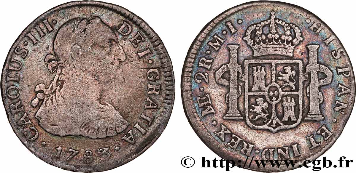 PERÚ - CARLOS III 2 Reales  1783 Lima BC+ 