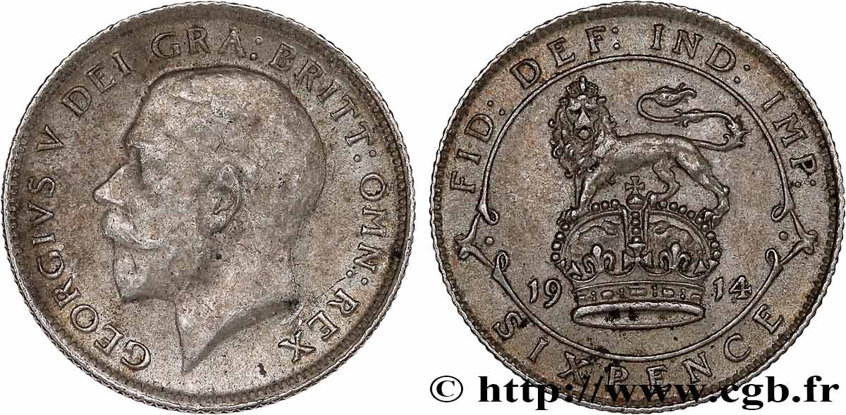 ROYAUME-UNI 6 Pence Georges V / lion surmontant une couronne 1914  TTB 