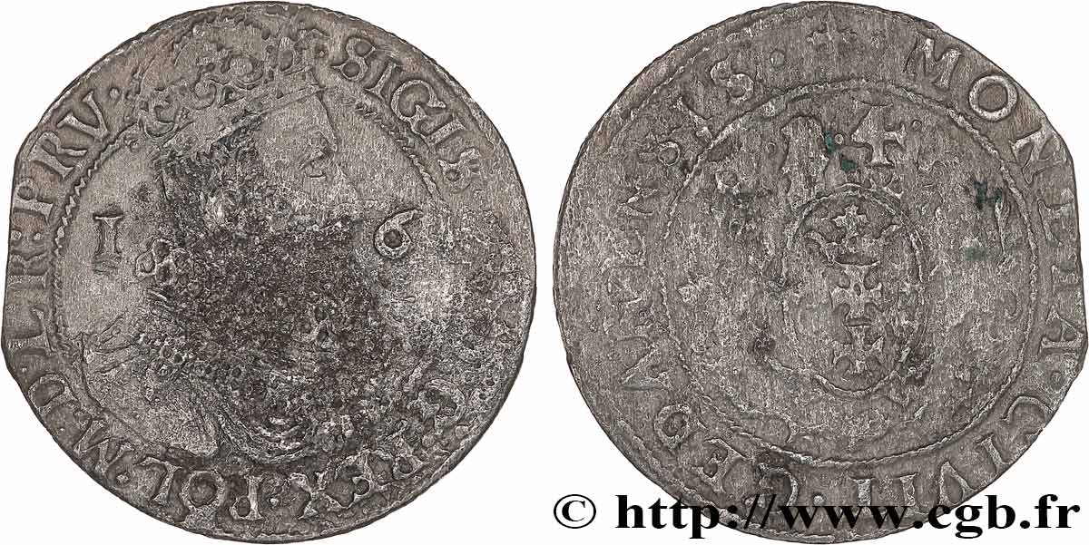 POLOGNE 1/4 de Thaler Sigismond III Vasa 1624 Dantzig TB+ 
