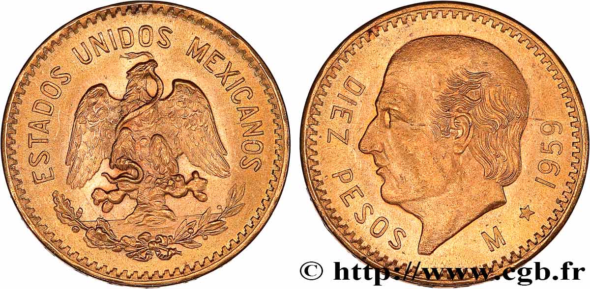 MEXIQUE 10 Pesos or Miguel Hidalgo y Costilla 1959 Mexico SPL 
