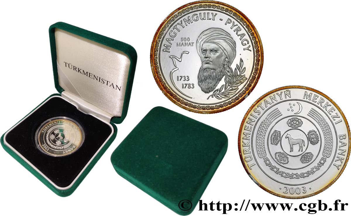 TURKMENISTáN 500 Manat Proof Magtymguly Pyragy 2003 British Royal Mint FDC 