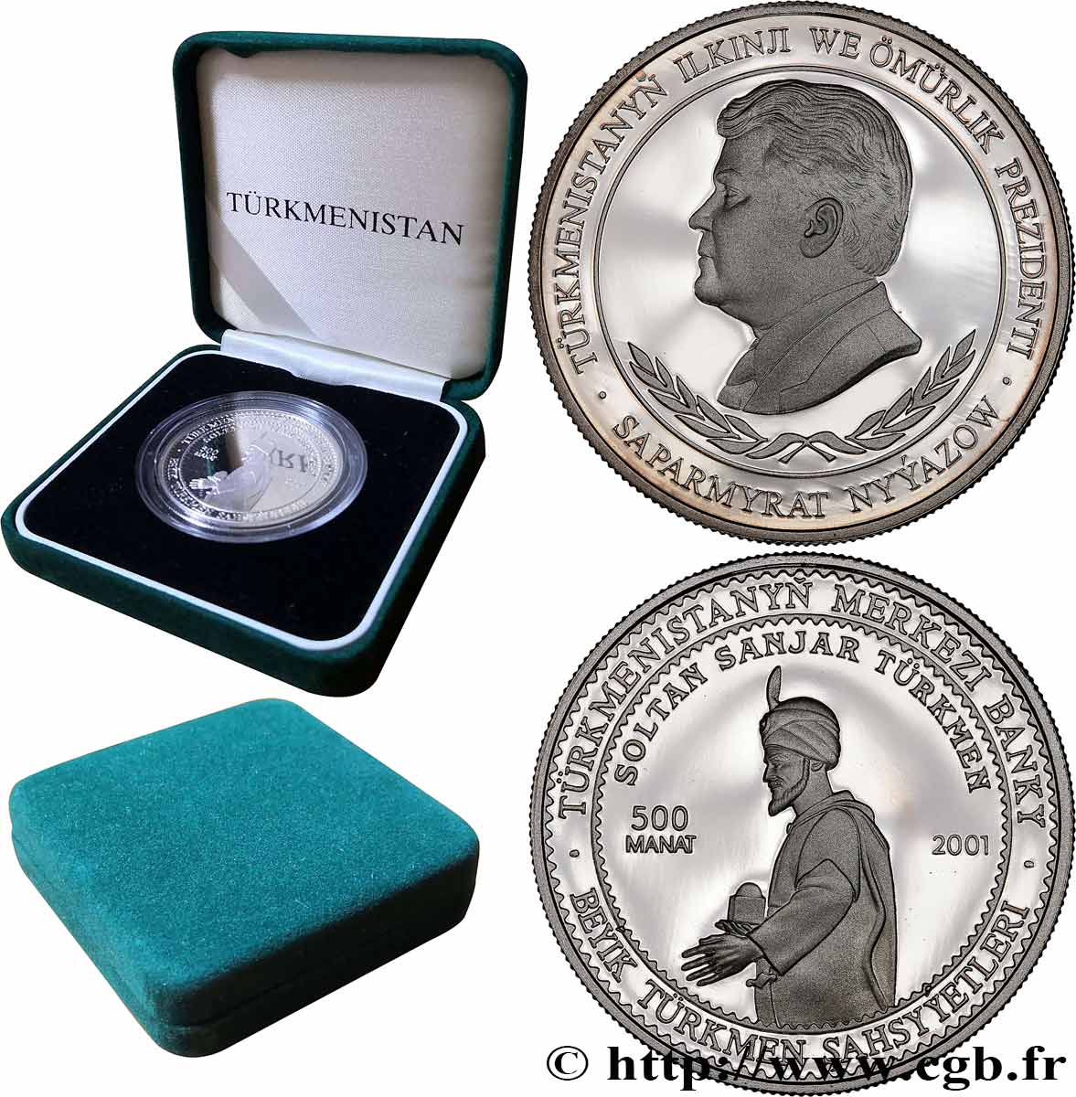 TURKMENISTáN 500 Manat Proof Soltan Sawjar 2001 British Royal Mint FDC 