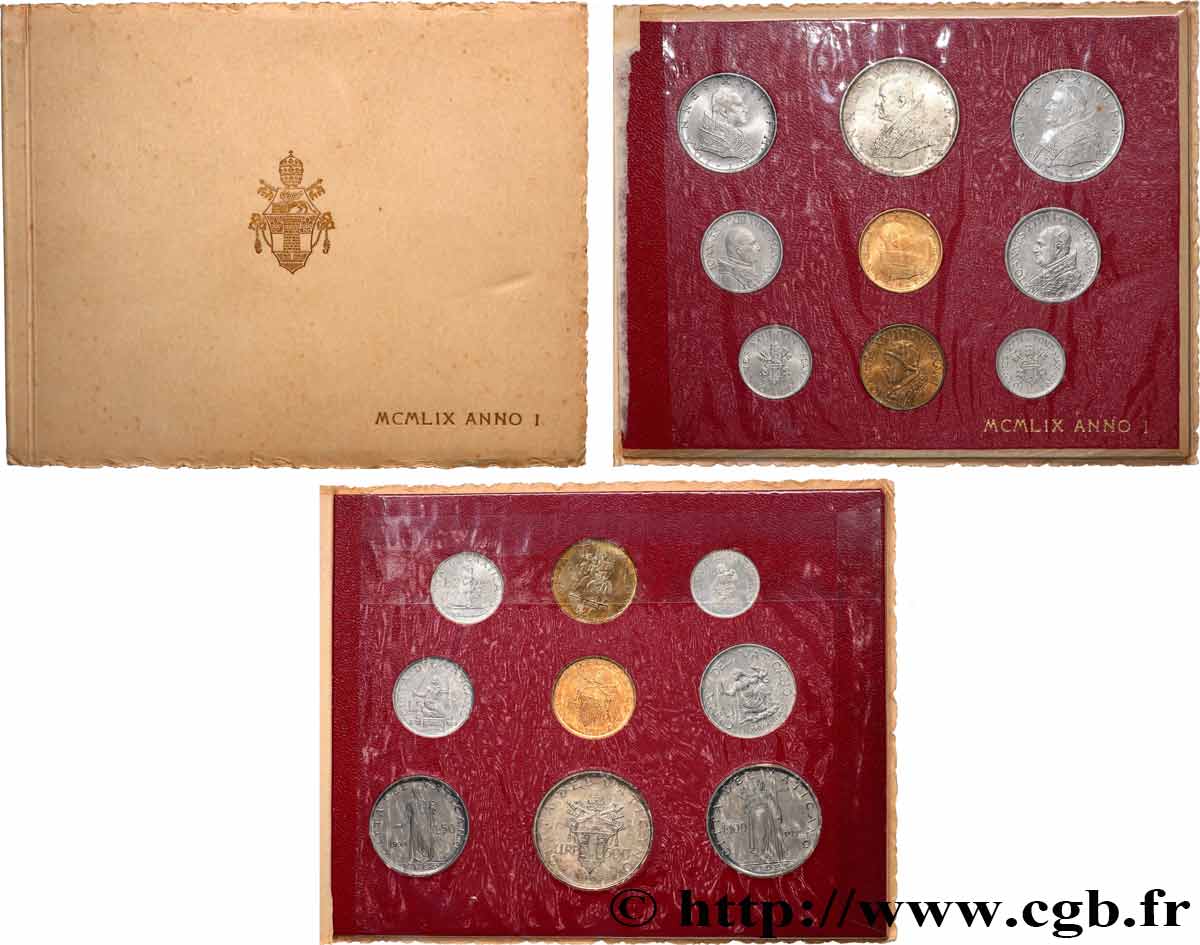 ITALIE - ÉTATS DU PAPE - JEAN XXIII (Angelo Guiseppe Roncalli) Série 9 monnaies an I avec 100 lire en or 1959 Rome FDC 