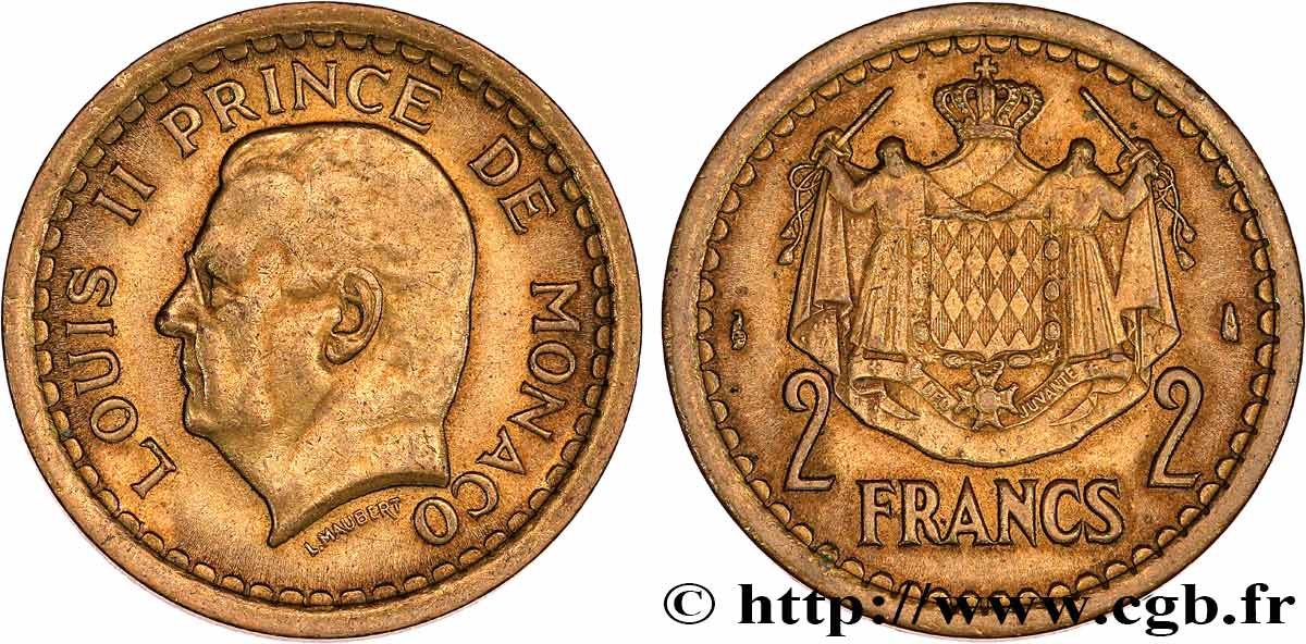 MONACO 2 Francs Louis II (1943) Paris TTB 