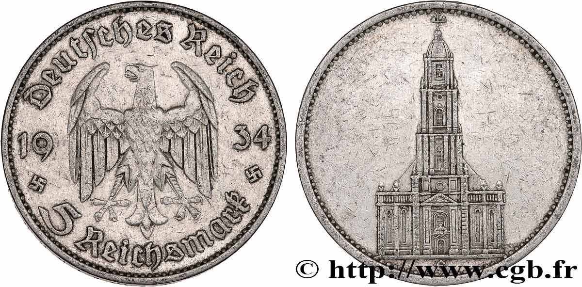ALLEMAGNE 5 Reichsmark église de la garnison de Potsdam 1934 Muldenhütten - E TTB 