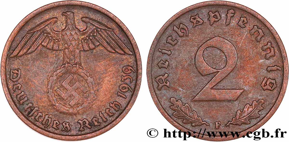 ALLEMAGNE 2 Reichspfennig 1939 Stuttgart TTB 