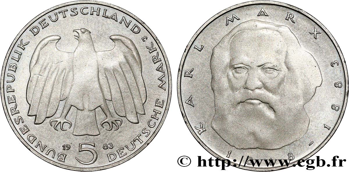 GERMANY 5 Mark Proof Karl Marx 1983 Hambourg MS 