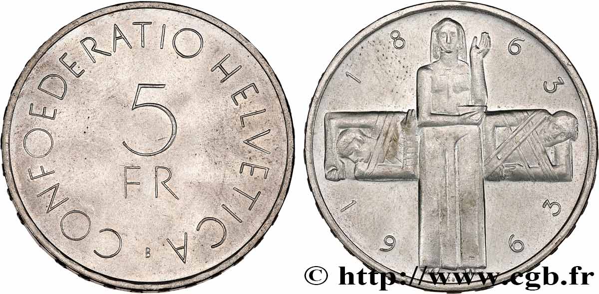 SUISSE 5 Francs centenaire de la Croix Rouge 1963 Berne  SUP 