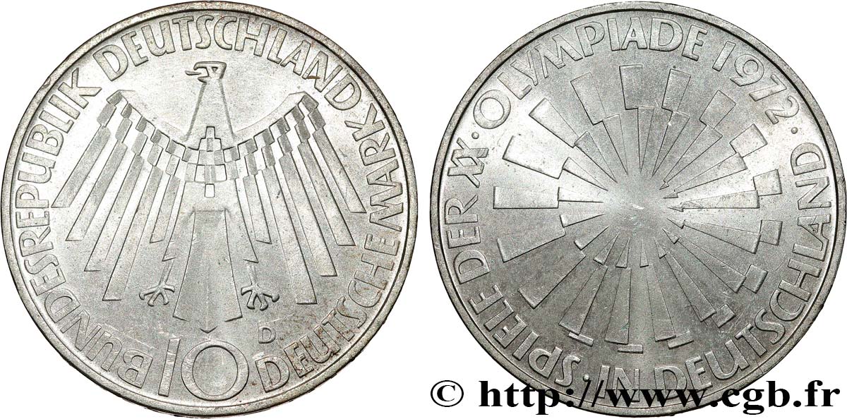 ALLEMAGNE 10 Mark XXe J.O. Munich “IN MÜNCHEN” 1972 Munich SPL 