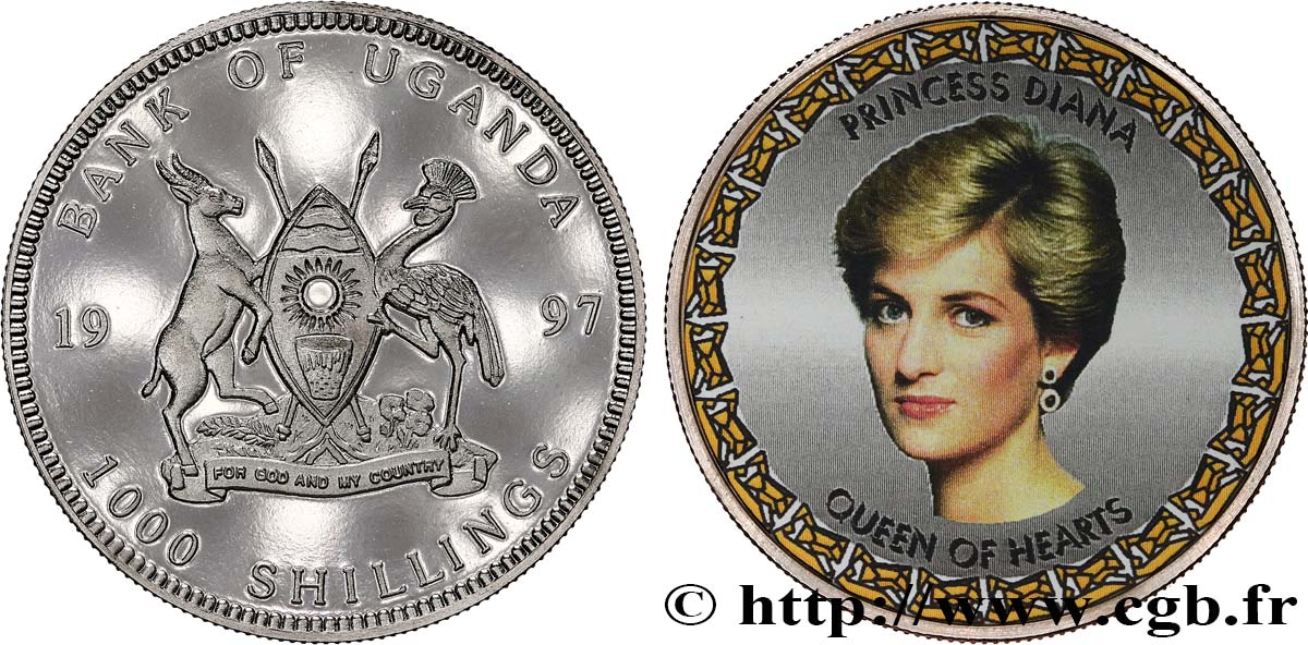 UGANDA 1000 Shillings Proof Lady Diana 1997  MS 